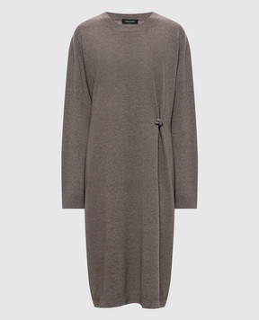 Fabiana Filippi Gray wool, silk and cashmere dress with brooch ABD226F571M281