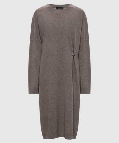 Gray wool, silk and cashmere dress with brooch