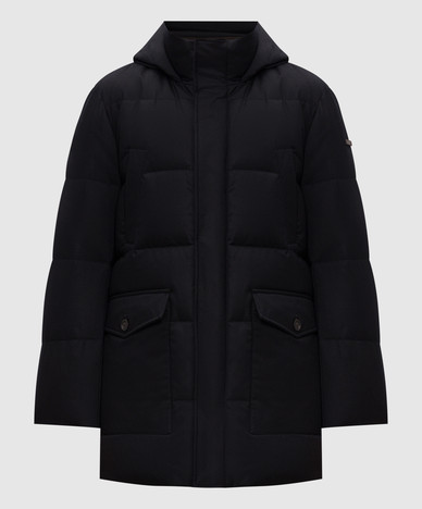 Blue down jacket with wool