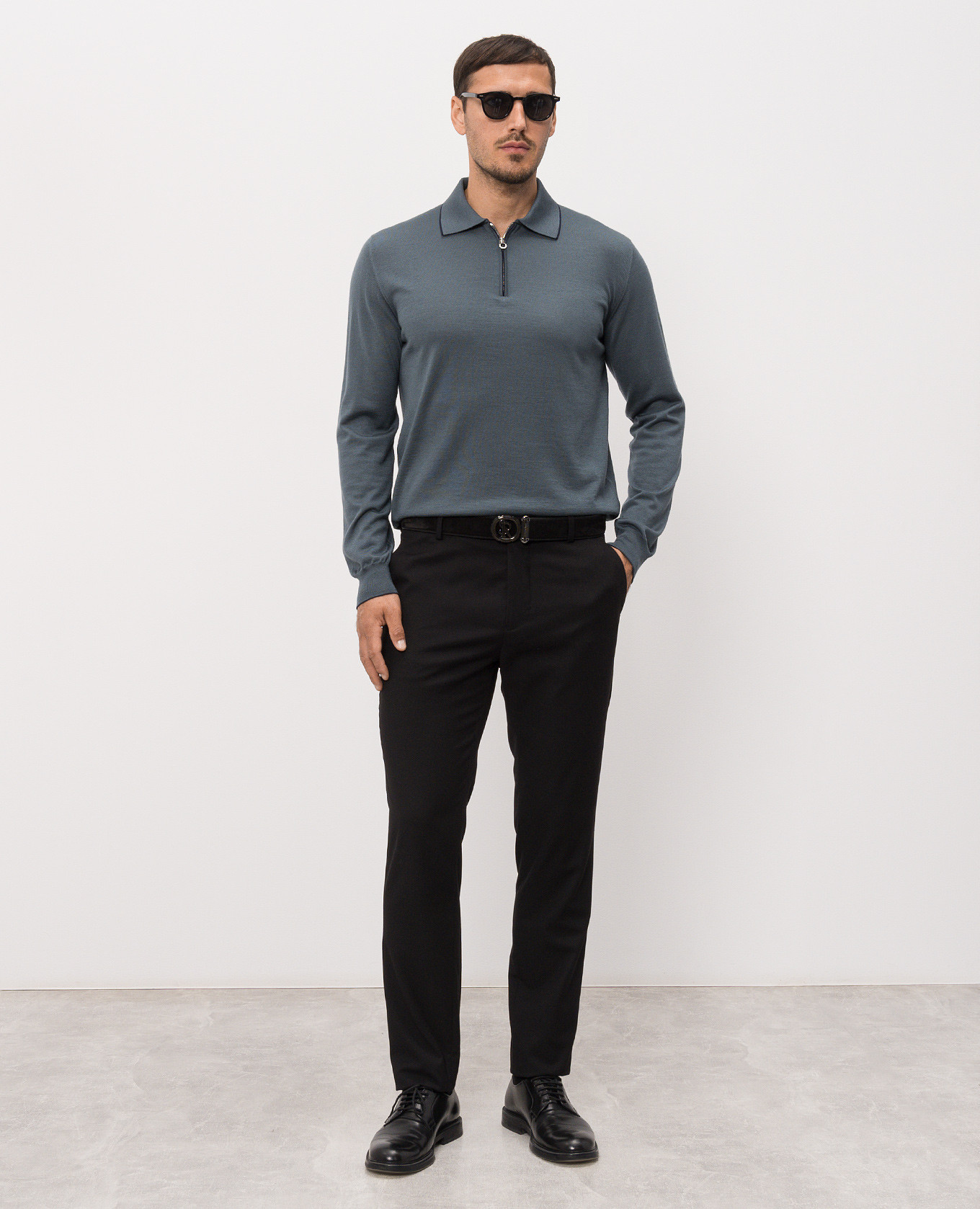 

Grey wool, silk and cashmere zip-up polo shirt Stefano Ricci