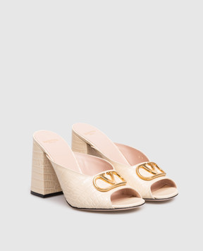 Valentino Beige VLogo mules with crocodile print 8W2S0NW6LUR