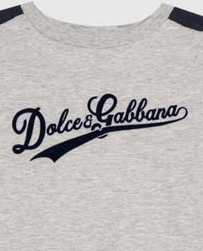 Dolce&Gabbana Children's gray melange T-shirt with textured logo L4JTKDG7PWQ814