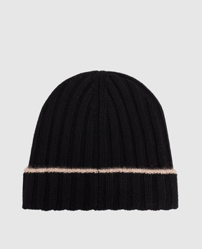 Brunello Cucinelli Black cashmere hat with fringe M2240900
