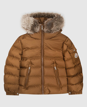 Moncler ENFANT Children's brown down jacket with logo patch L29541A0005353A5E