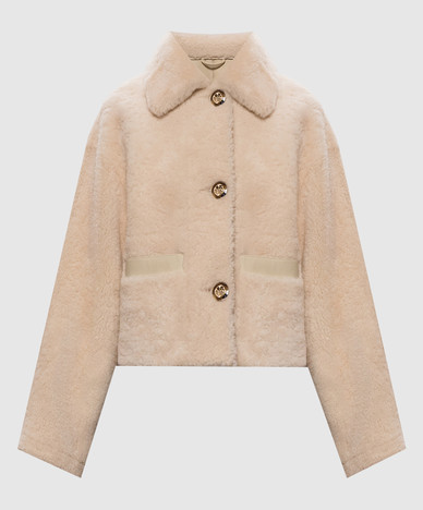 Ivory cropped sheepskin coat