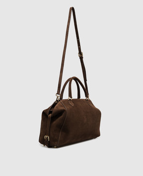 Christian Villa Brown suede tote bag with logo embossing 06687CIOCCOLATO