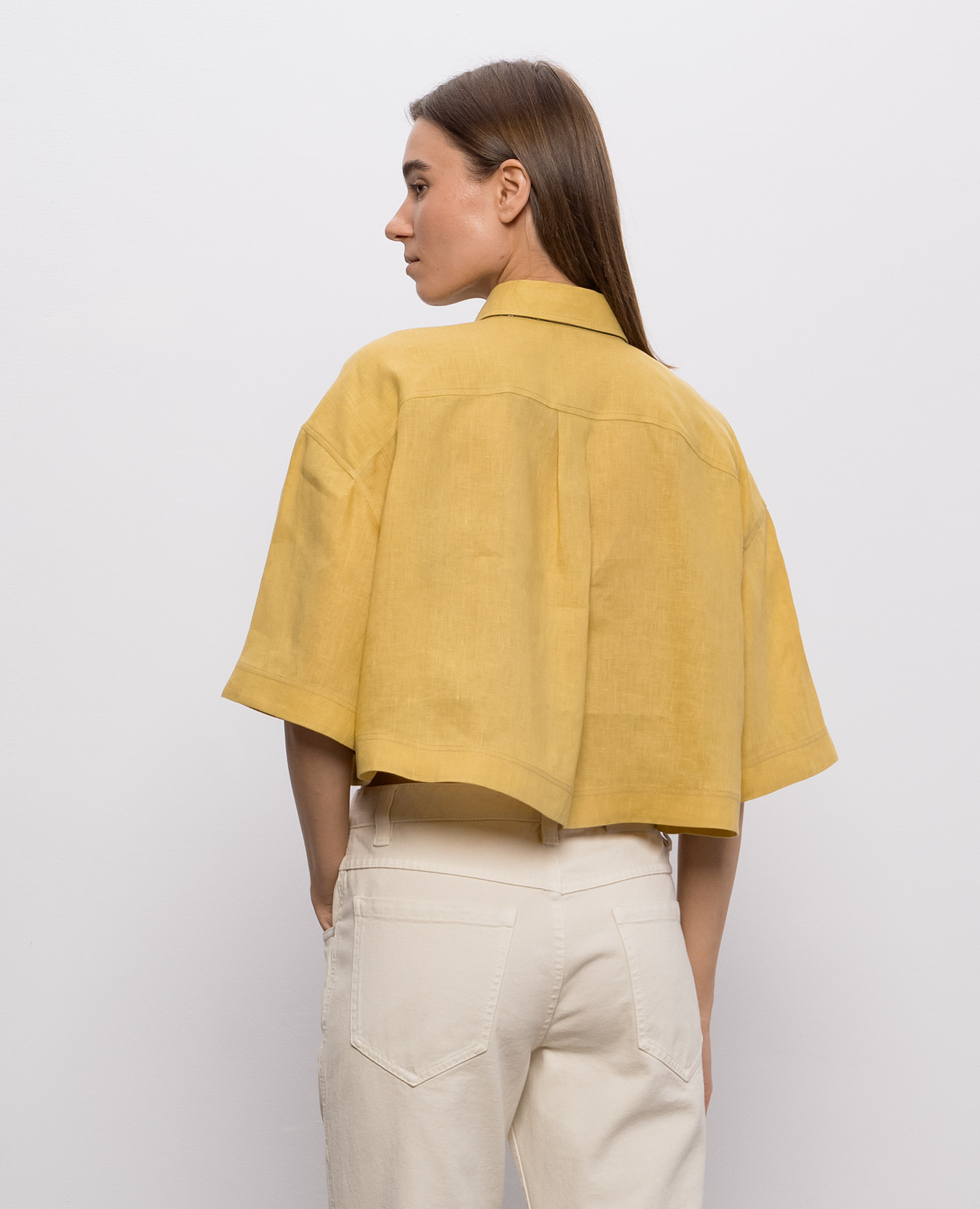 Yellow cropped linen shirt Brunello Cucinelli 4