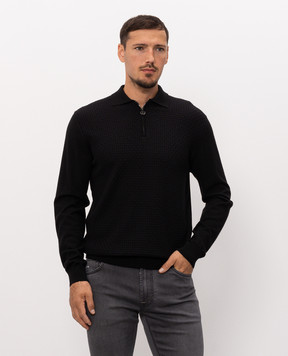 Stefano Ricci Black wool, silk and cashmere polo shirt K202025P30F26393