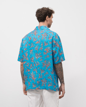 ISAIA Blue linen shirt with print CAM224C1108
