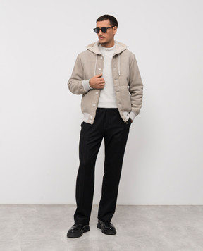 Cashmere&Whiskey Beige cropped sheepskin coat with hood DF901