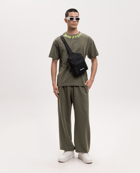 Palm Angels Khaki T-shirt with logo print PMAA109S26JER008