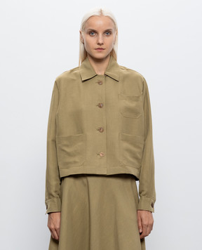 Max Mara PALLORE linen and silk shirt in khaki MXMPALLORE