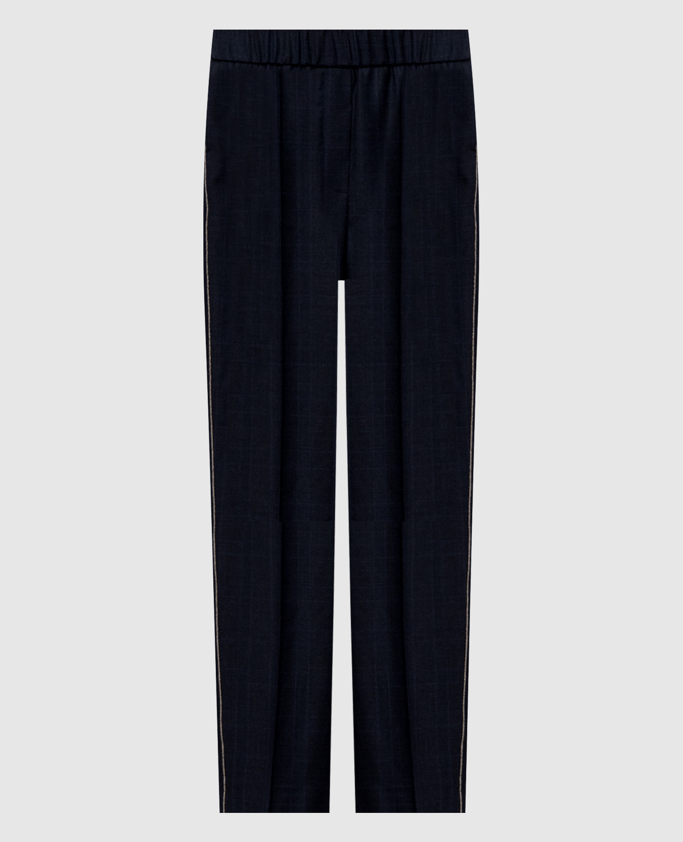Blue wool pants with monil chain