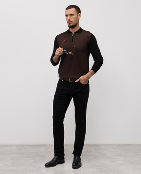Enrico Mandelli Black wool and silk patterned polo shirt 2K040A5904