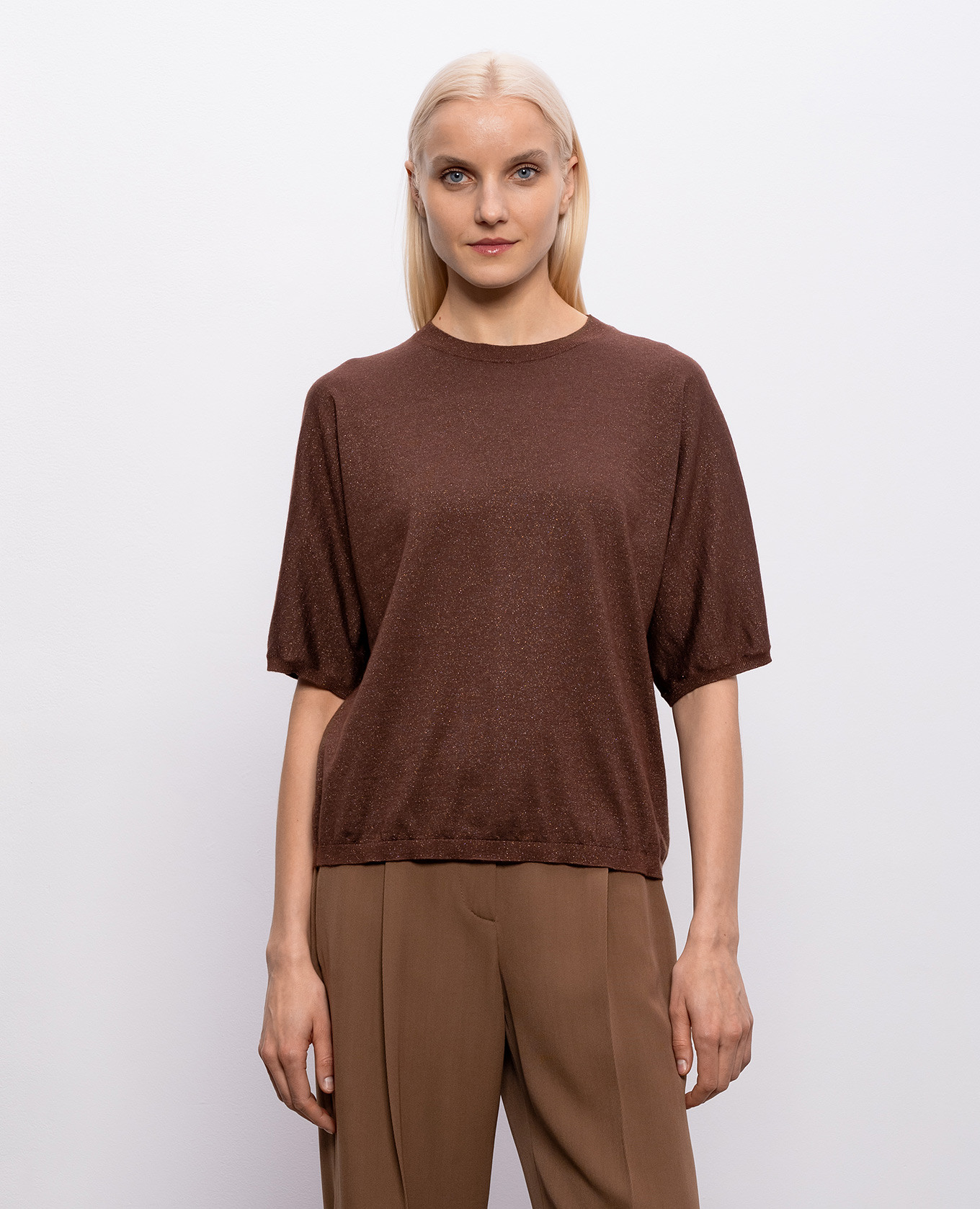 

Brown cashmere and silk lurex t-shirt Brunello Cucinelli