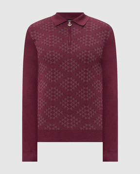 Stefano Ricci Burgundy cashmere and silk polo shirt with geometric pattern K808113P30F26378