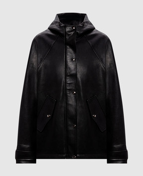 Babe Pay Pls Black leather jacket with hood 2116AMAZON