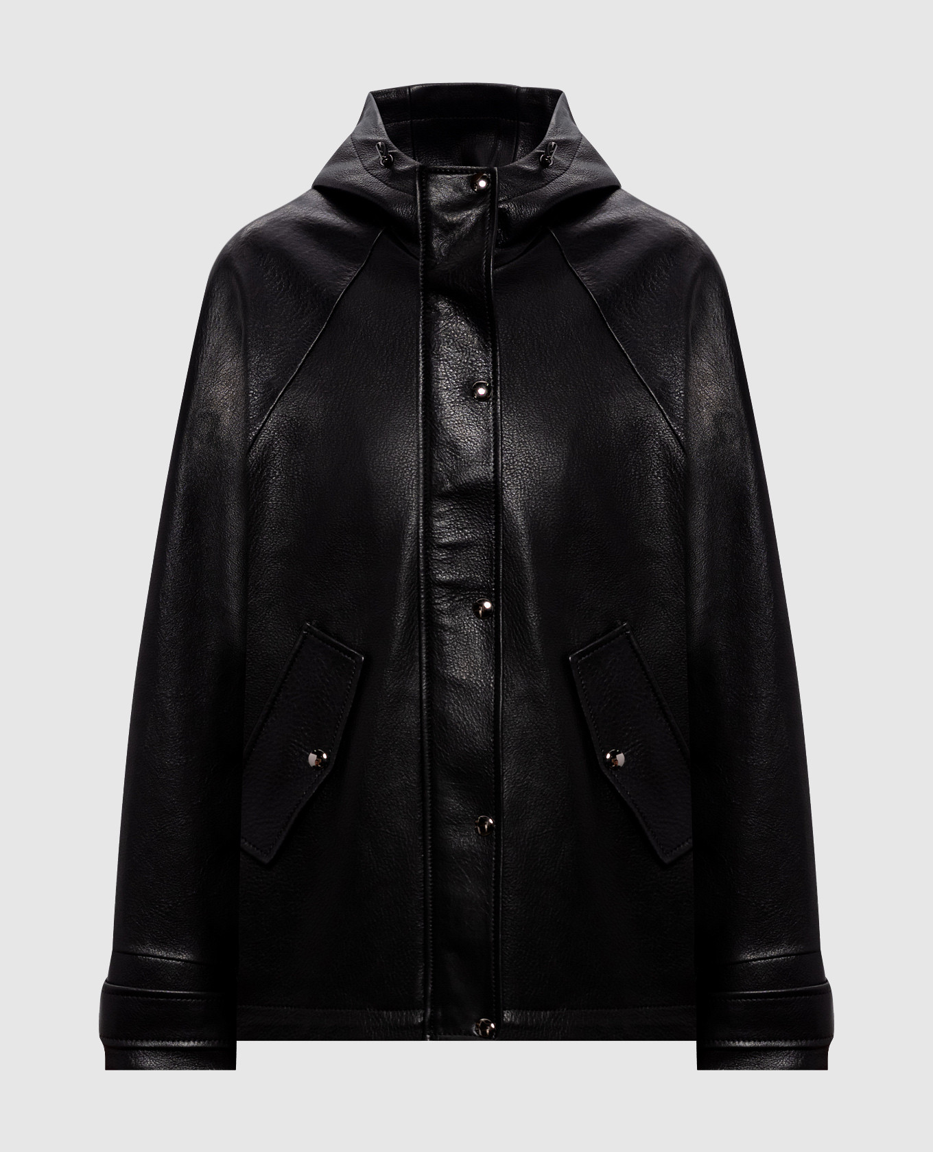 

Black leather jacket with hood Babe Pay Pls