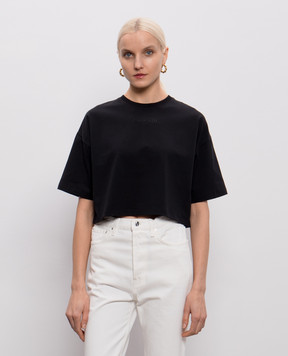 Balmain Black cropped T-shirt with embroidered logo GF0EE145BD10