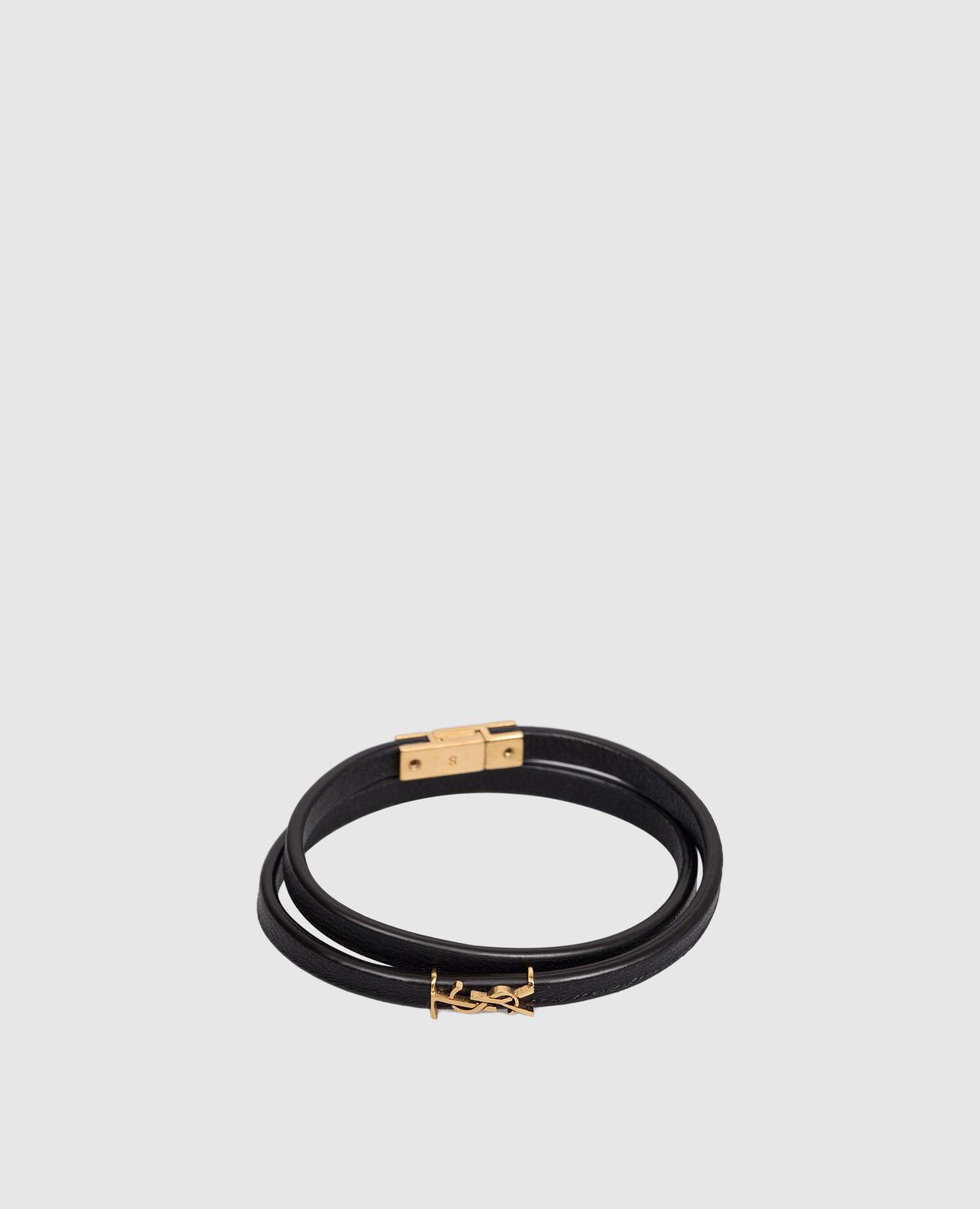 

Black leather double wrap bracelet with monogram logo Saint Laurent