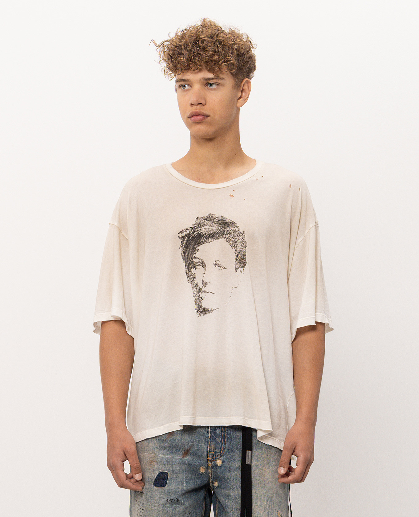 Lu Relax Fit T-shirt in ivory with a vintage effect Ann Demeulemeester 3