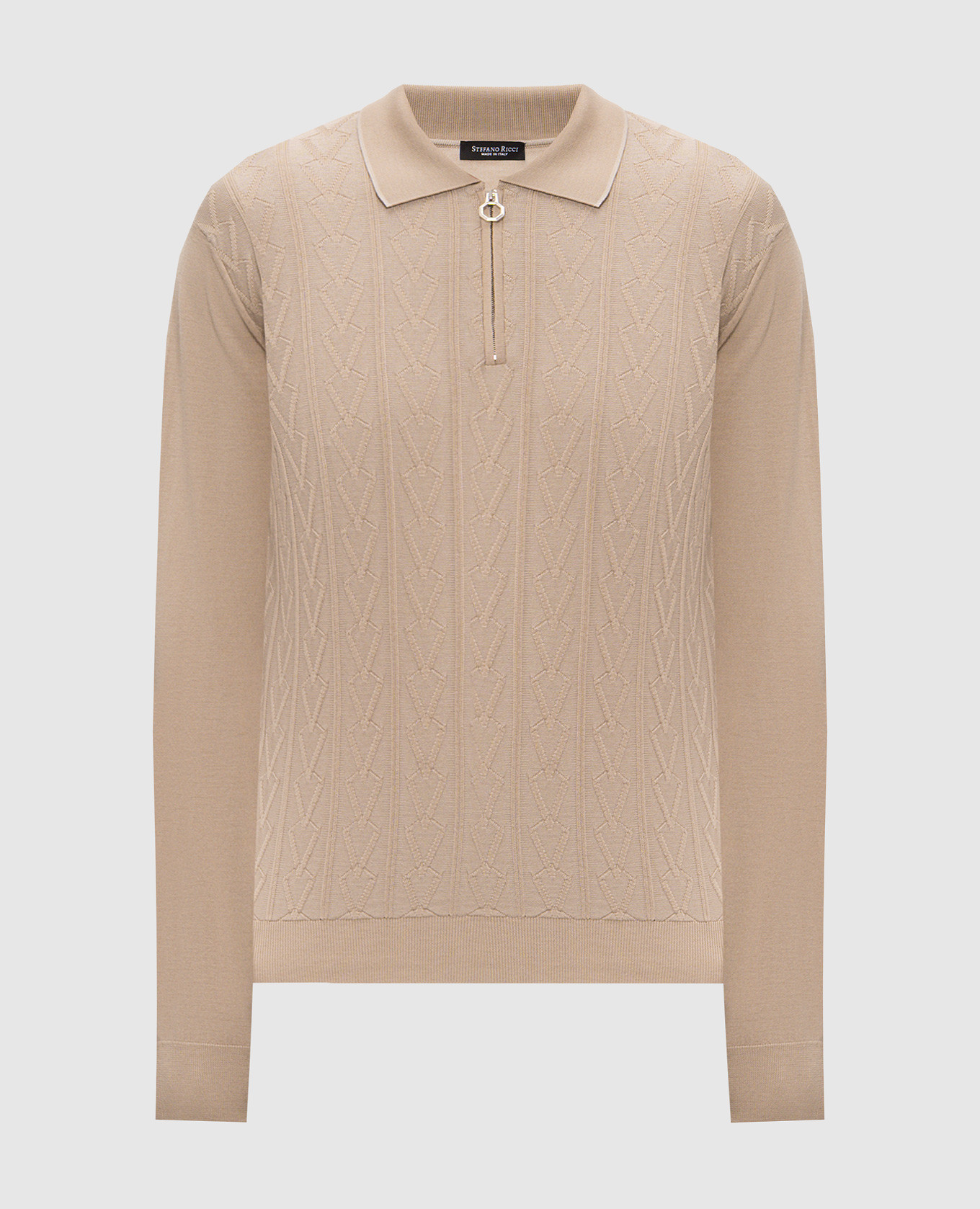 Beige wool and silk polo shirt