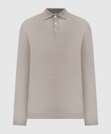 Polo en laine et cachemire gris chiné