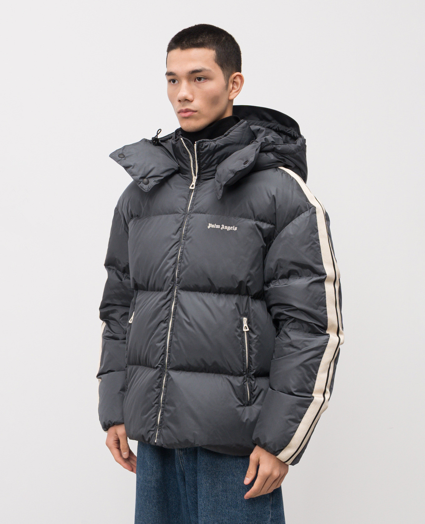 

Grey down jacket with logo Palm Angels