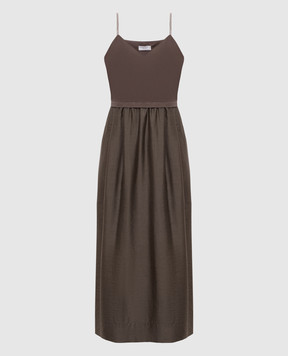 Peserico Brown midi dress with chain A025101979A