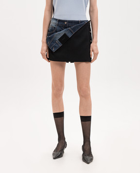 Juun.j Black double-layered wool skirt shorts JW6325W515