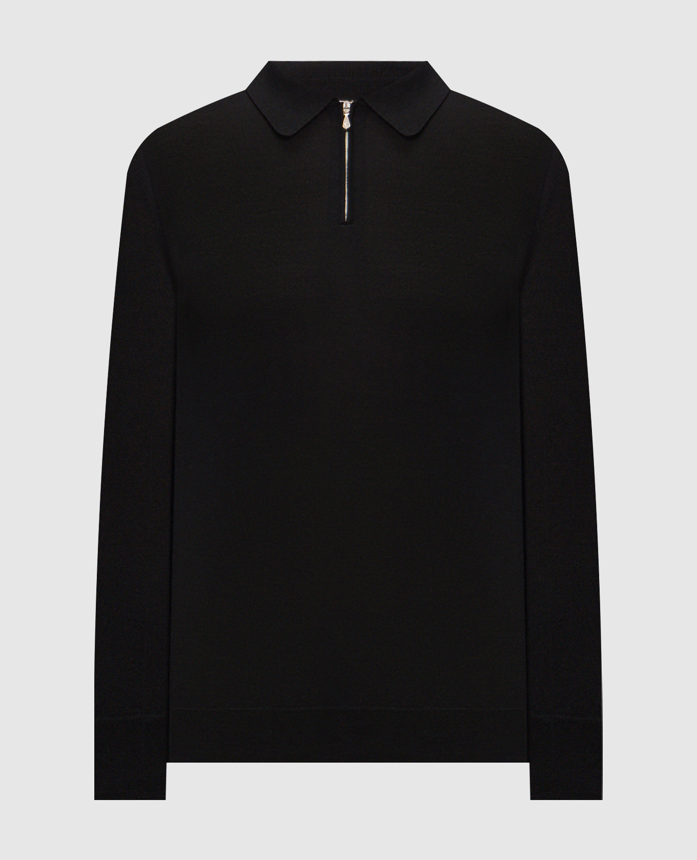 Black wool and silk polo shirt