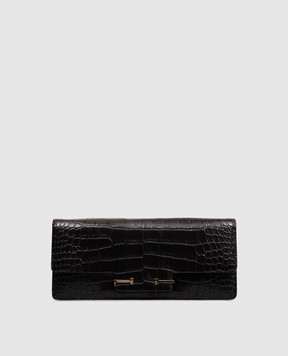 Tom Ford Black leather bag AUBE E/W with crocodile embossed pattern L1899LCL607P