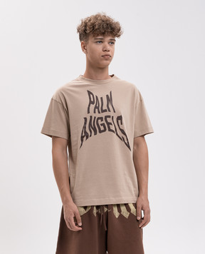 Palm Angels Beige T-shirt with branded print PAMAA001JR016