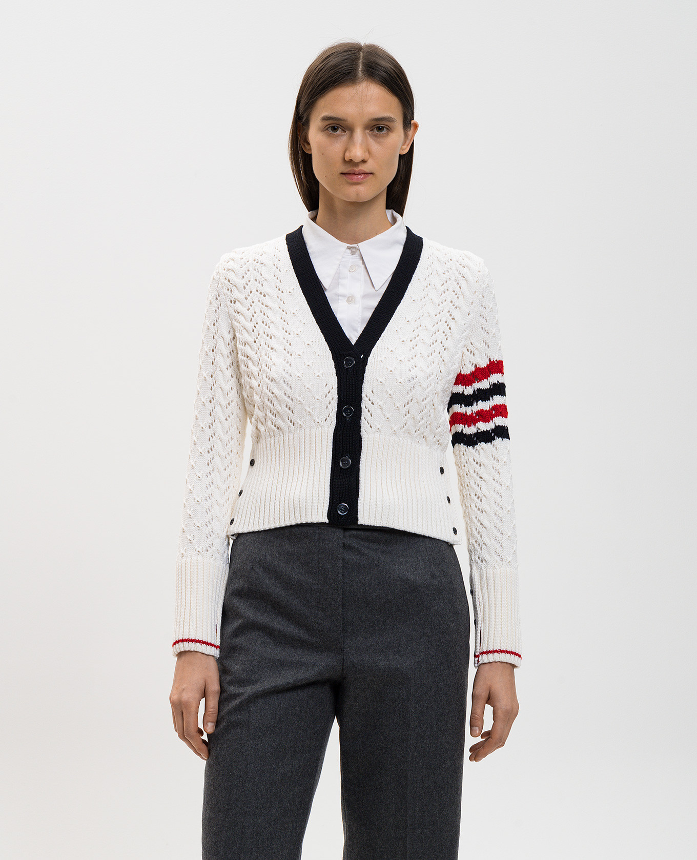 

White wool cardigan Thom Browne