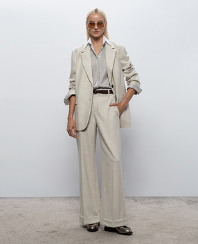 Brunello Cucinelli Beige wool and cashmere trousers with lapels MB162P8492