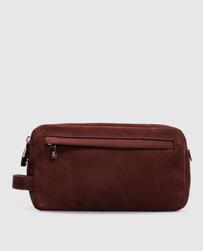 Brunello Cucinelli Brown suede toiletry bag with embossed logo MWSFBU334