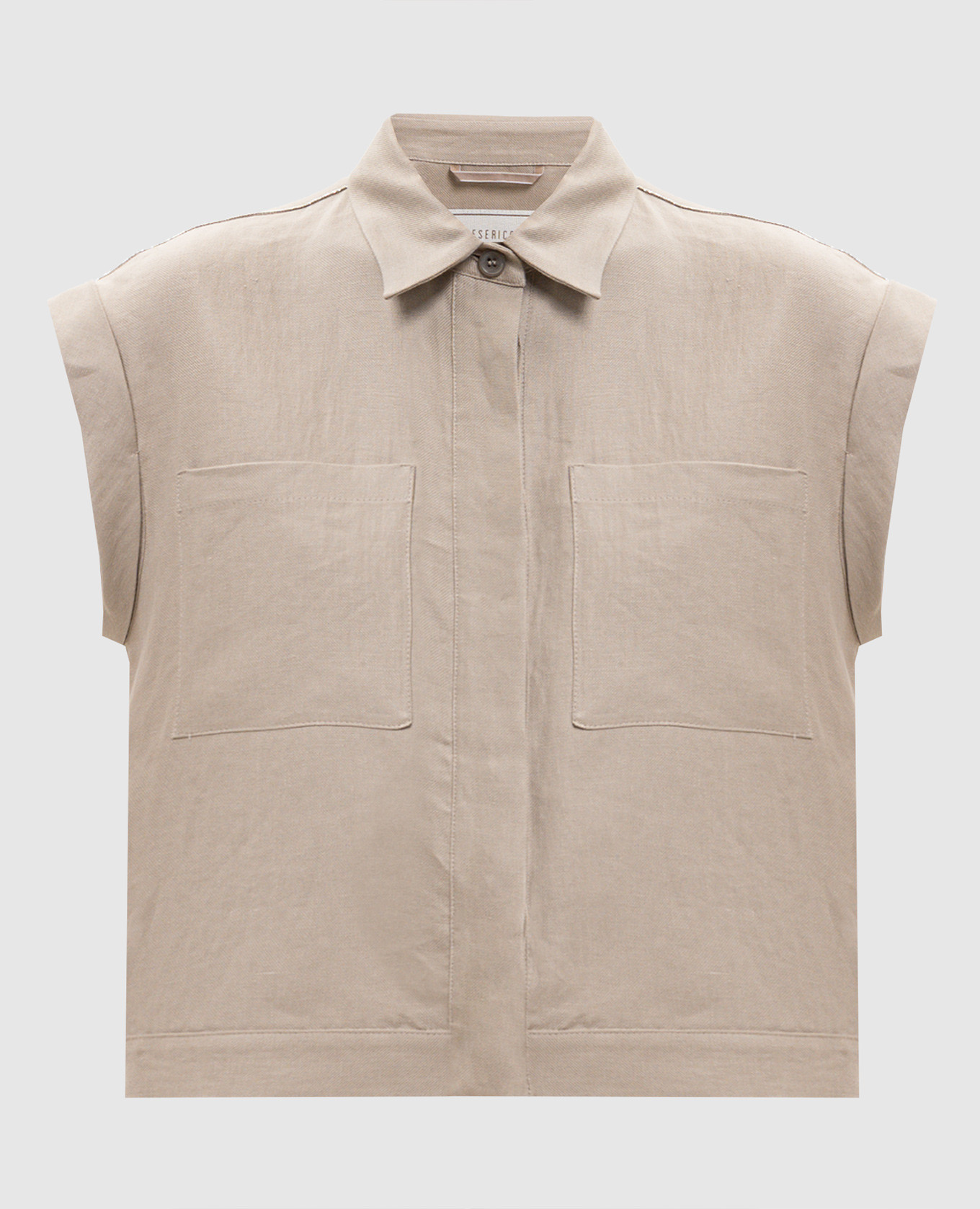Beige linen shirt with short sleeves