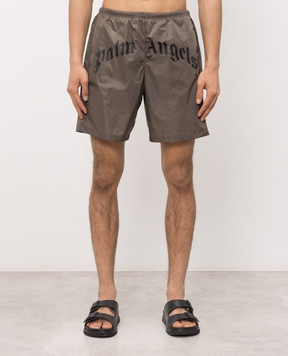 Palm Angels Brown logo print swim shorts PMFD018S26FAB001