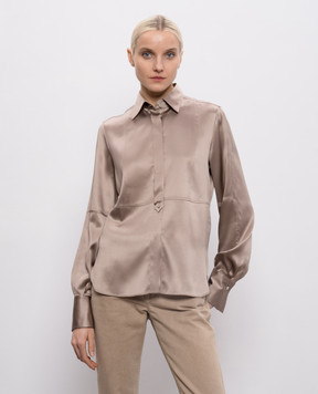 Brunello Cucinelli Brown silk blouse with monil chain M0C59NR516