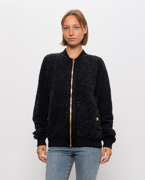 Balmain Black tweed cardigan with merino wool HF1TFB20KK12