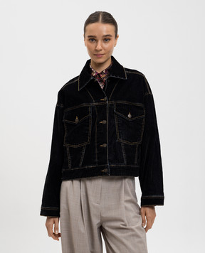 Momoni Black flocked denim jacket 252MMOJA027252MO12