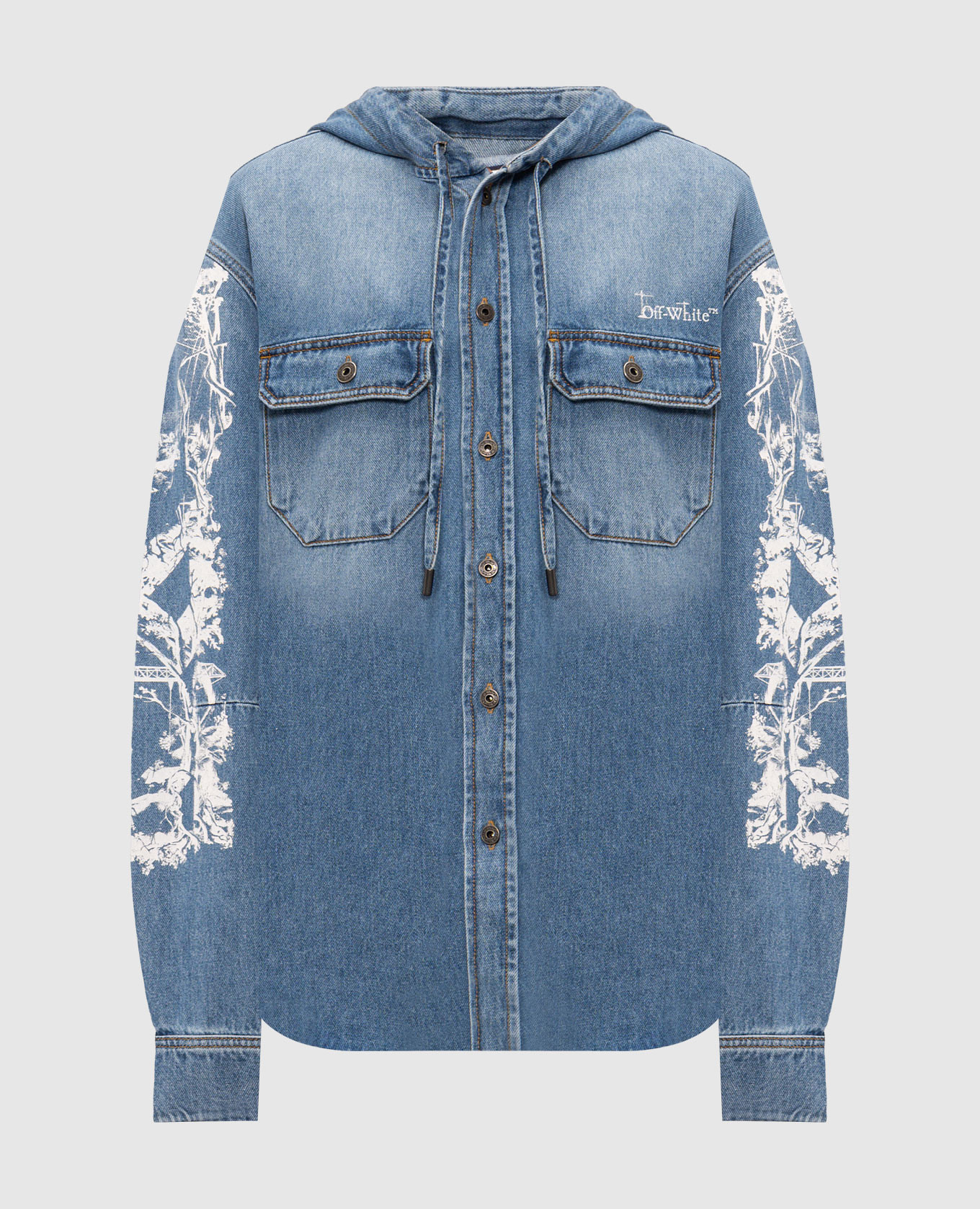 City Nature blue denim shirt with hood Off-White