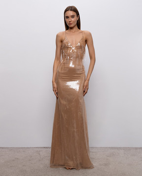 David Koma Beige maxi dress with sequins SS26DK51DL