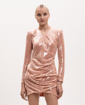 Balmain Beige sequined dress with drapery GF0R8925XL95