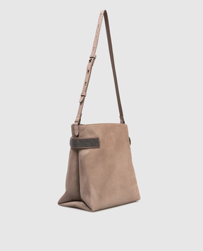 Brunello Cucinelli Brown suede Essence bag with monil chain MBDLD2743