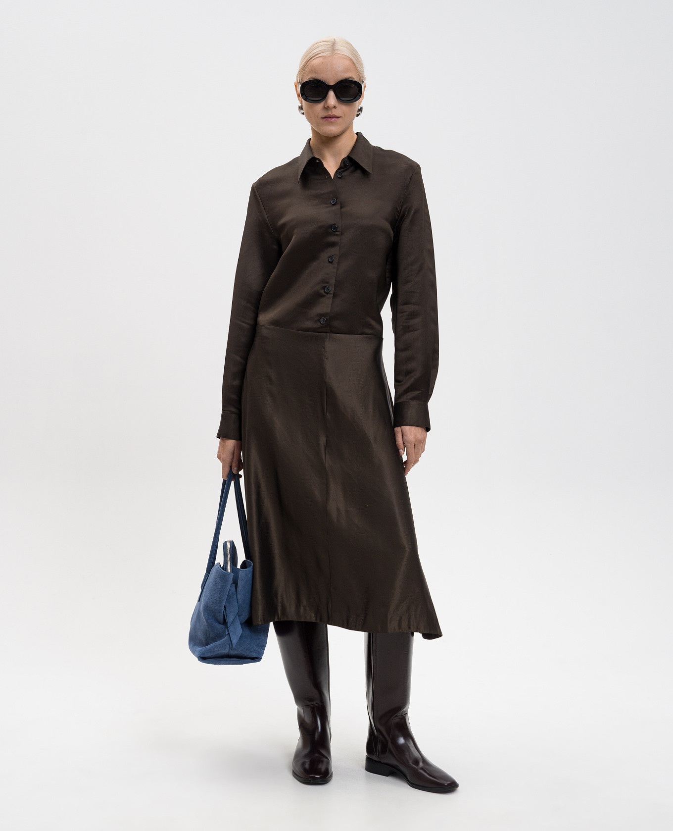 

Nania silk skirt in khaki Khaite