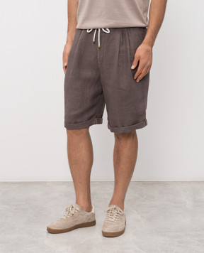 Brunello Cucinelli Brown linen shorts with lapels M243DU0020