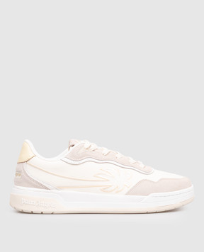 Palm Angels Ivory combination sneakers with embroidered emblem PMIA10VS26LEA002