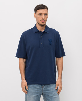 Ami Paris Blue polo with textured logo patch UPL428JE0221m