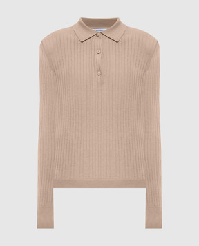 Max Mara GITANO beige ribbed cashmere and silk polo shirt MXPGITANO